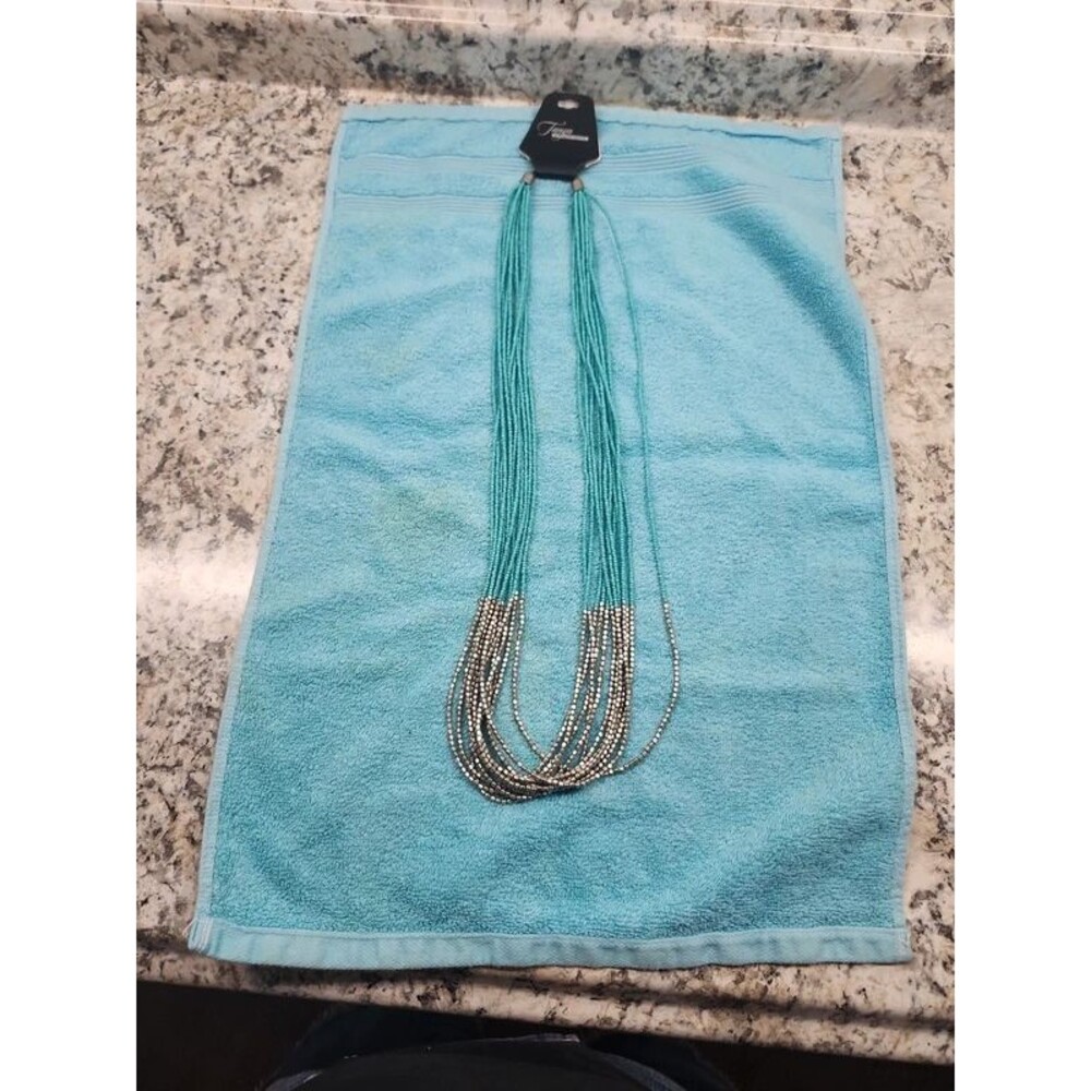17 inch multiple strands  faux turquoise and liquid silver beaded necklace